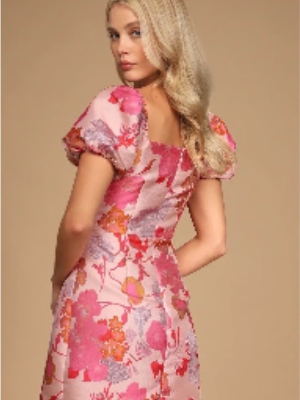 Lulu's Pink Floral Puff-Sleeve Square Neck Mini Dress - Picture 3 of 6